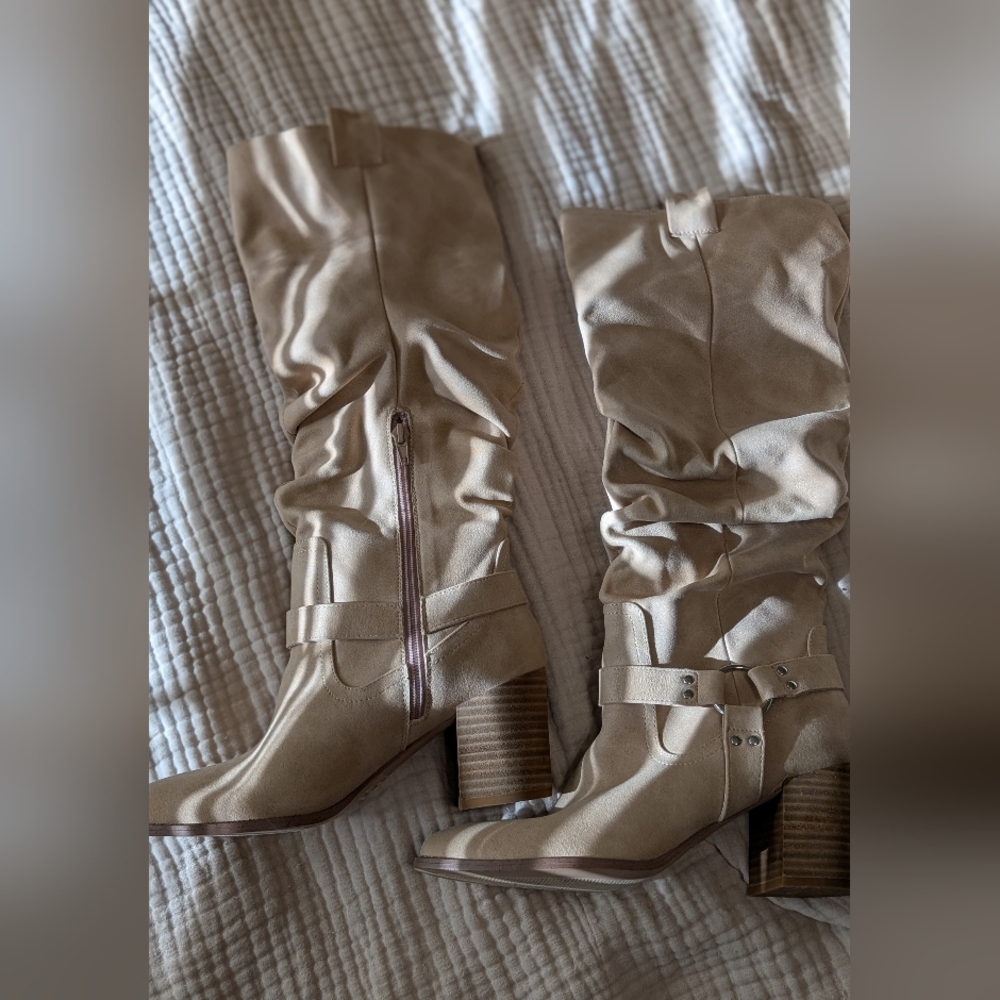 Women's Cream Knee-High Boots